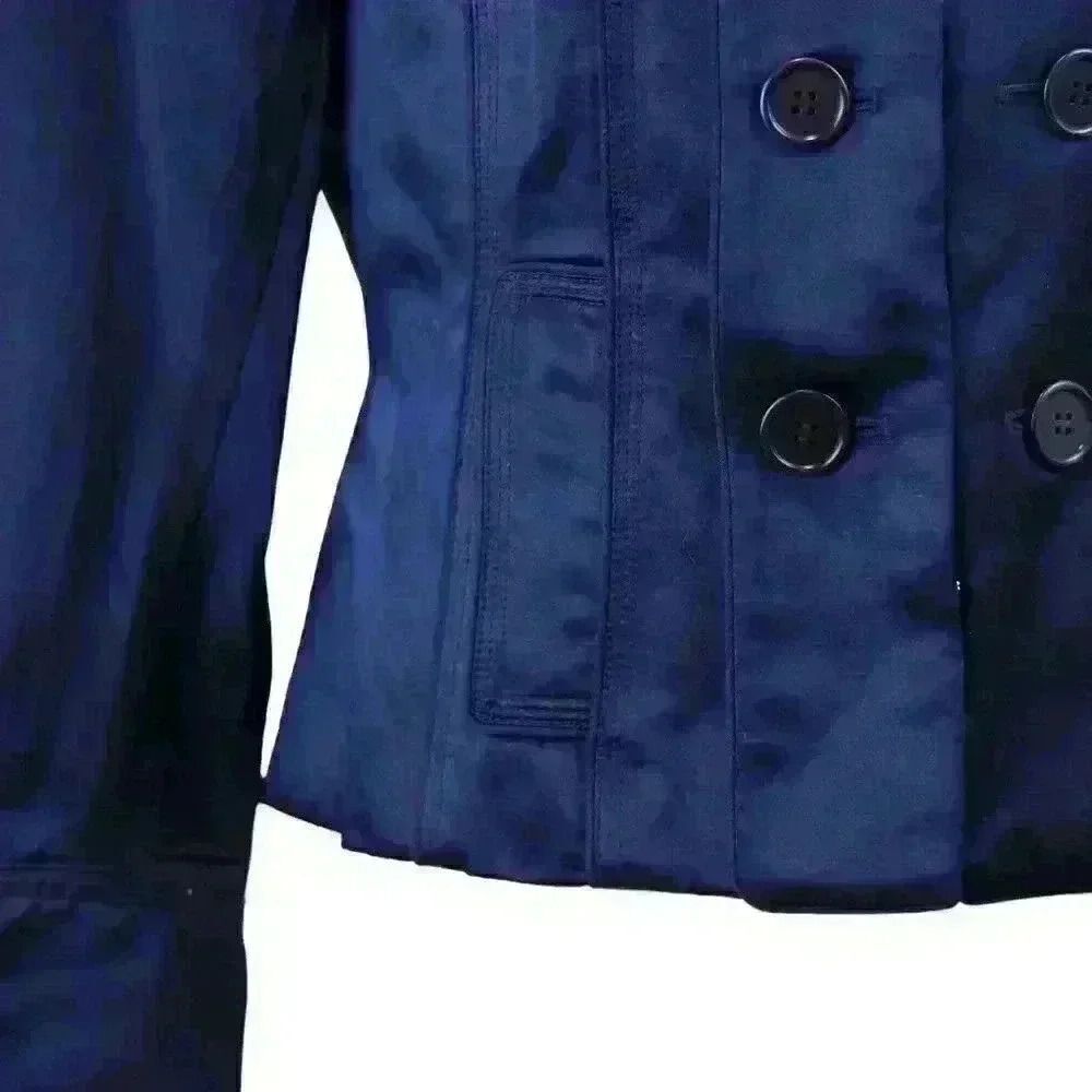 VINTAGE Calvin Klein Linen & Silk Midnight Blue Military Style Coat Size‎ 12 - Picture 3 of 7